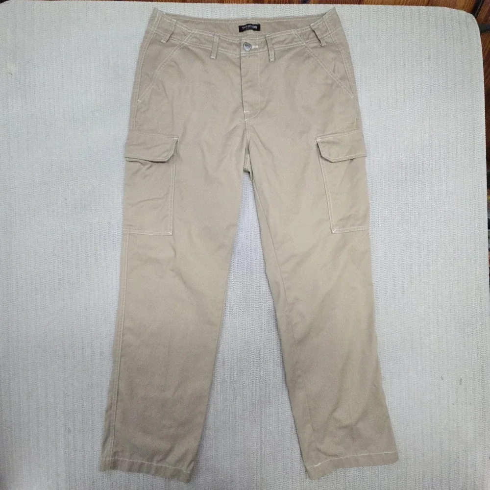 True Religion Cargo Pants Mens 32x32 Beige Canvas Logo Pockets Casual Workwear